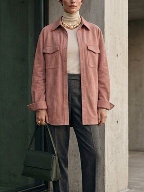 GOOD AMERICAN Faux Suede Shacket in Dusty Rose